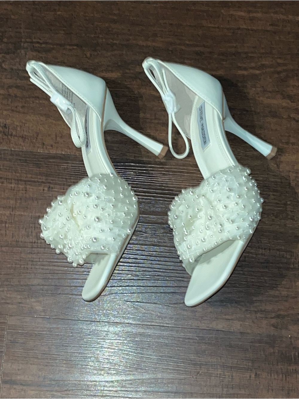 Steve Madden White Pearl-Embellished Heels - Picture 2 of 6